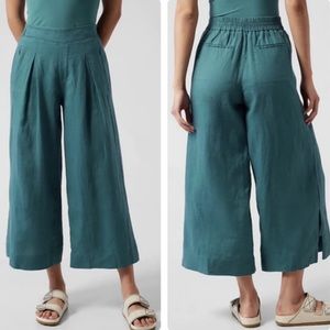 Athleta Playa Linen Wide Leg Crop Pant Womens Size 2 Borealis Green #798591